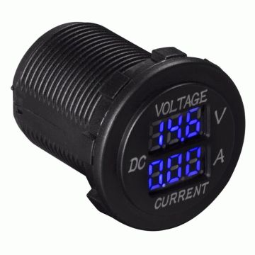Voltmeter w/Current Blue LED Round - Retail Pack