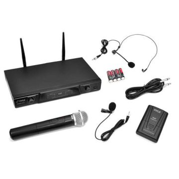 PylePro VHF Wireless Microphone Receiver System with Independent Volume Control Includes Handheld Microphone and Belt Pack Transmitter with Lavalier Microphone PDWM2115 (Microphone Systems)