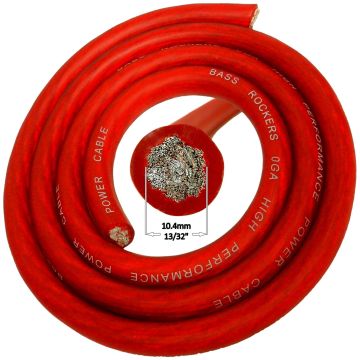 Bass Rockers 5ft True 0 AWG 1/0 Ga Gauge Performance Flexible Red Power Cable