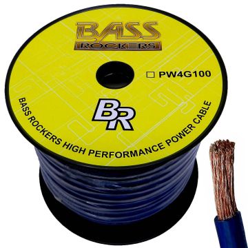 Bass Rockers PW4G100 True 4 AWG 100ft Spool High-Performance Flexible Power Cable Translucent Blue Coating
